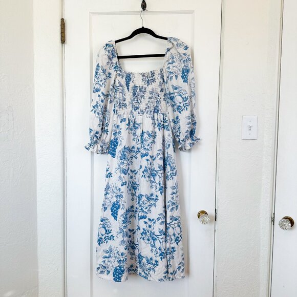 Reformation | 100% Linen‎ Gitane Midi Dress in Corsica Floral Blue Small - Picture 7 of 11